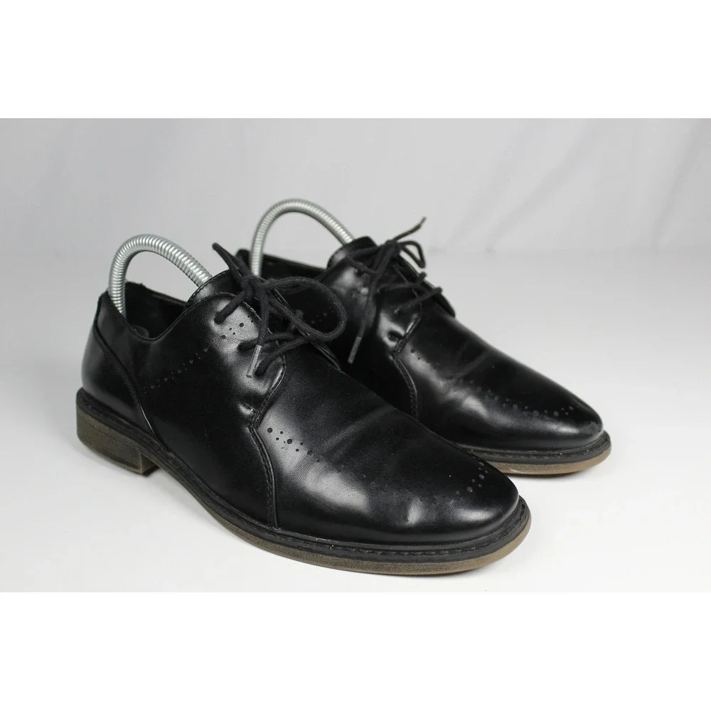 Borelli Kids Black Lace Up Dress Shoes Perforated Toe Oxford Derby Size 4